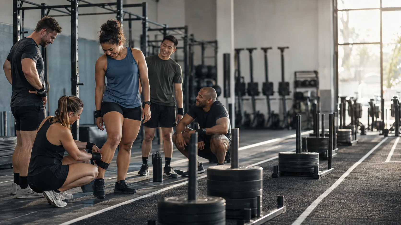 Athletes training together in a supportive HYROX community